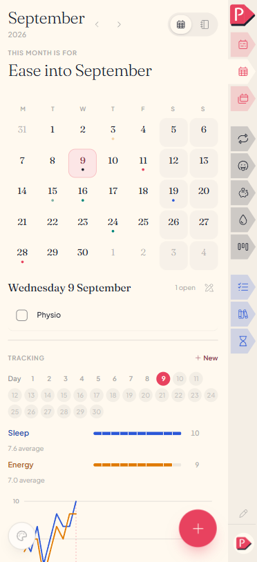 The month calendar grid on a phone, with a few days holding tasks