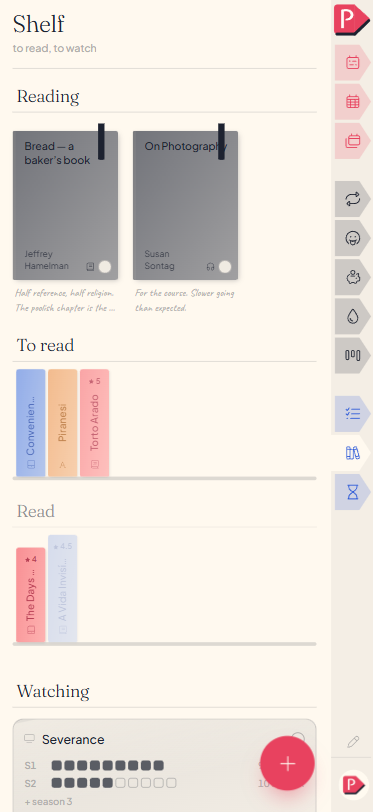 The shelf on a phone: books being read, waiting to be read, and finished