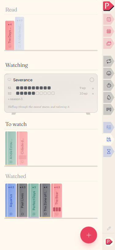 The same page further down: a season being watched, and what is waiting to watch and already watched